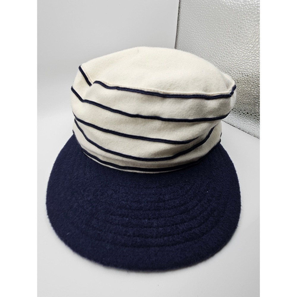 Ebbets Field Flannels Cream Navy Striped Ball Cap Made in USA Size 8 Hat